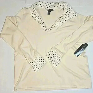 Ralph Lauren womens sweater cream sz 1X polka dot long sleeve boho layering